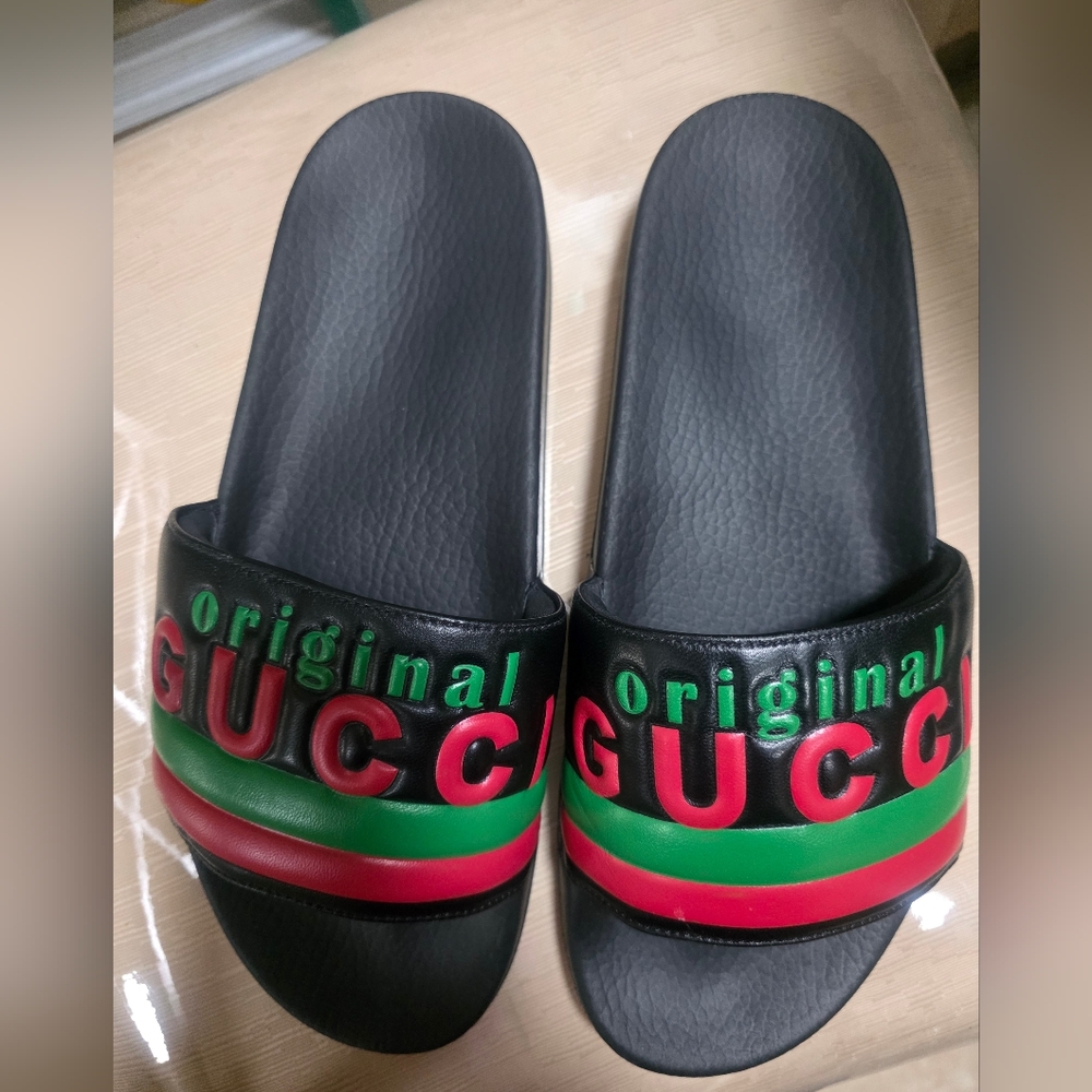 NEW GUCCI SLIDES MEN SIZE 10/WOMEN SIZE 11 SANDALS WITH SHOE BAGS - Picture 1 of 7